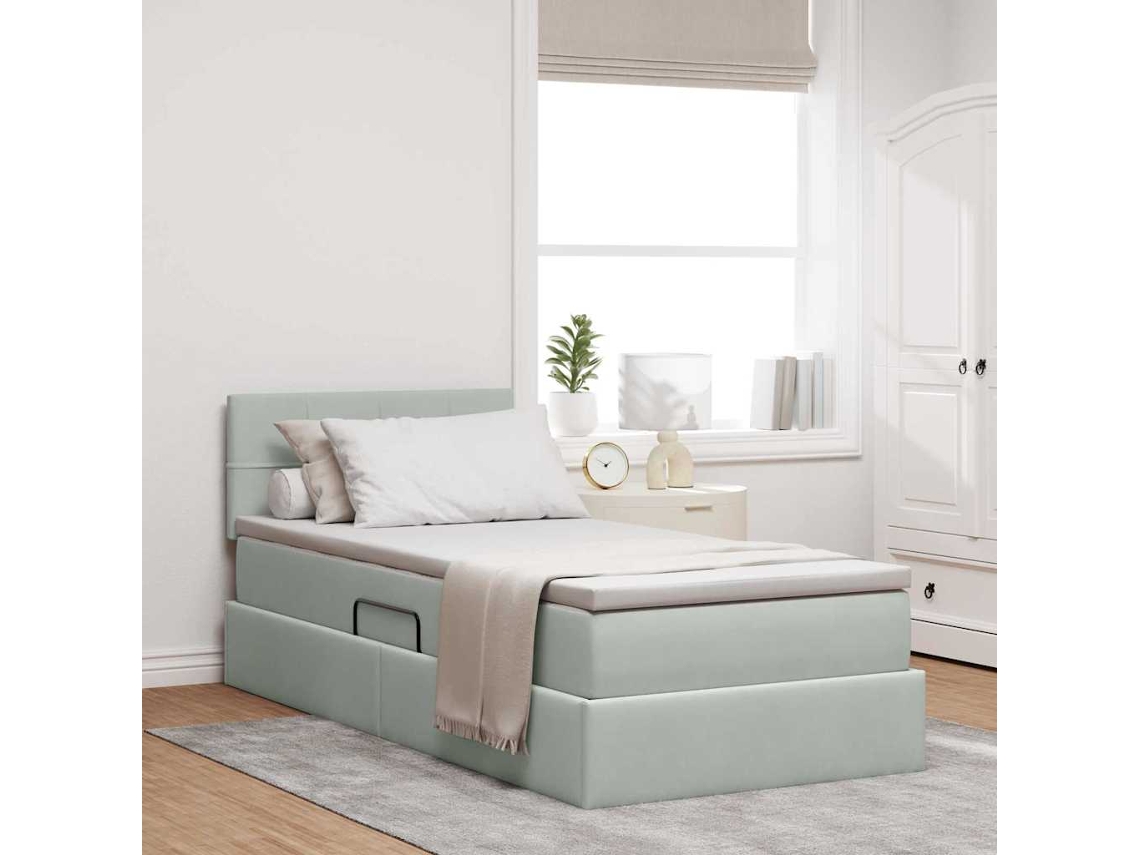 Vidaxl Cama Com Armazenamento Cinzento-claro 90 X 190 Cm Veludo