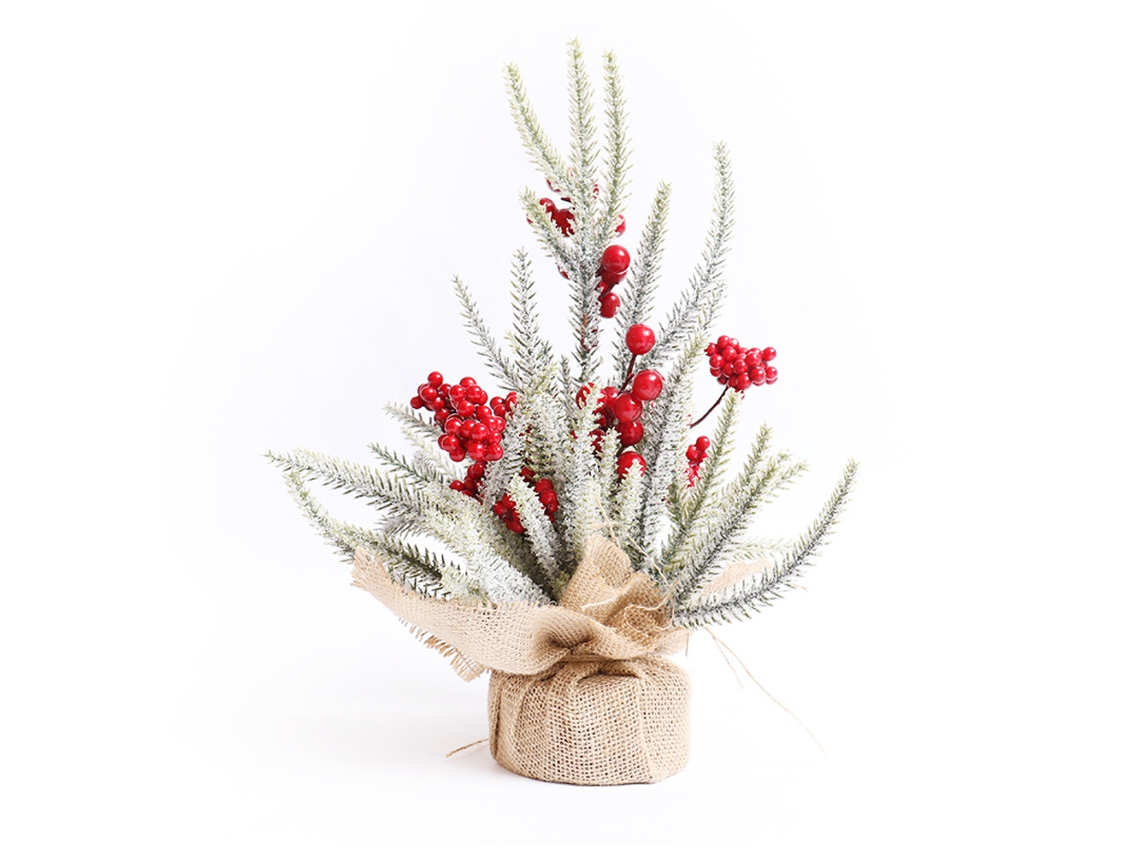 Mini Árvore de Natal em Vaso com Planta 33Cm de Frutas Vermelhas AURUM