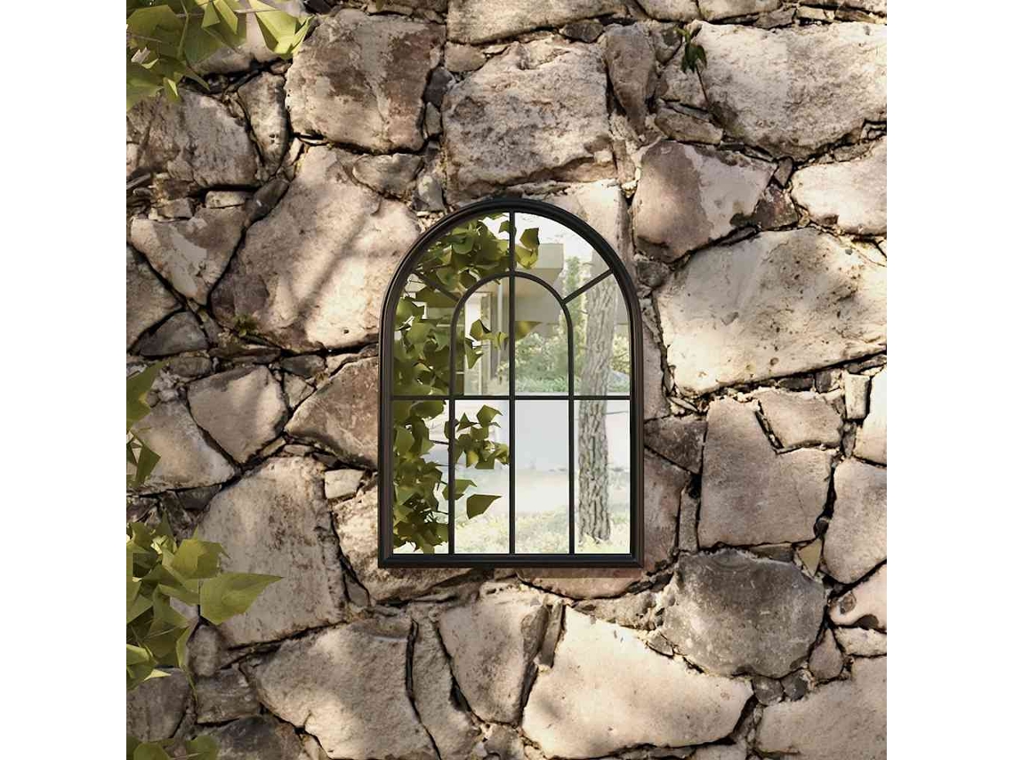 Vidaxl Espelho De Jardim P/ Uso Exterior Ferro 60x45 Cm Preto