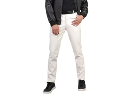 2026-calças De Couro Casual Masculino De Cintura Média Slim Fit Cor Solida Gca Ue 30 Blanco