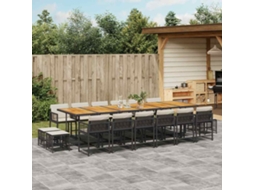 Vidaxl 17 Pcs Conjunto De Jantar P/ Jardim C/ Almofadões Vime Pe Preto
