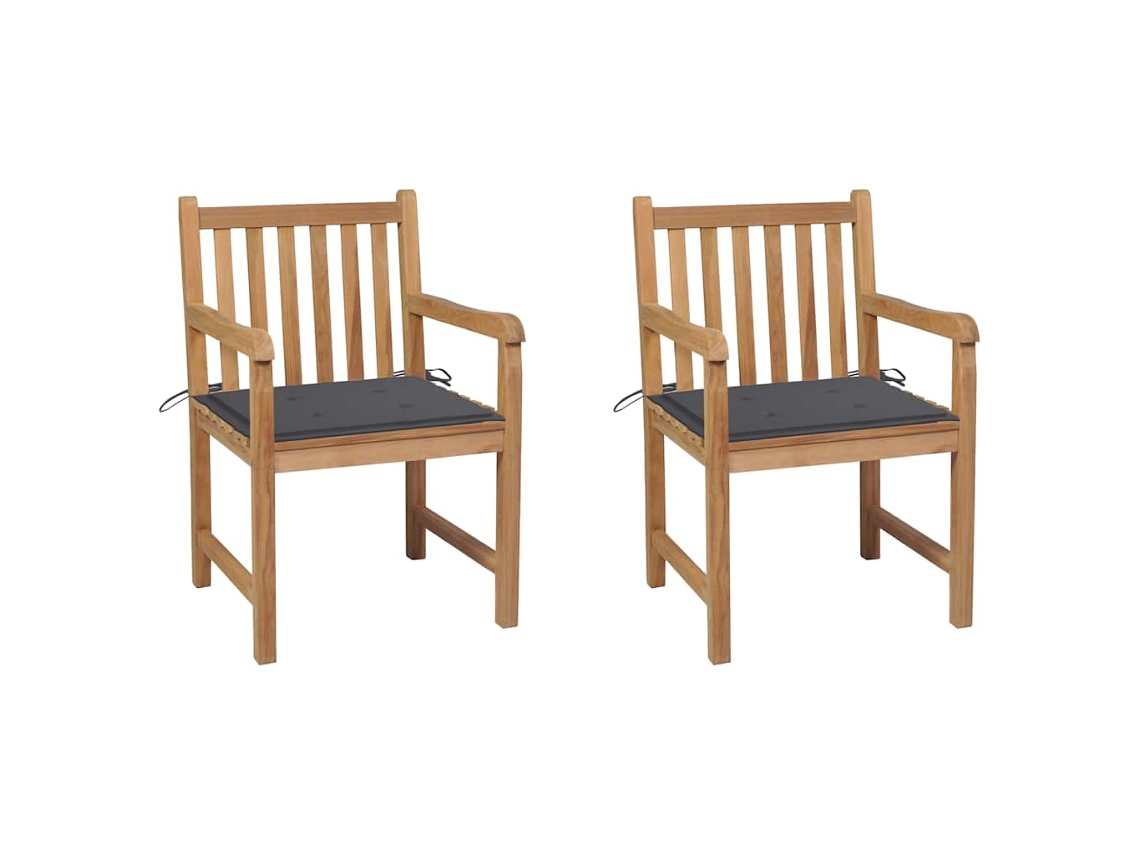 Vidaxl Cadeiras De Jardim C/ Almofadões Antracite 2 Pcs Teca Maciça