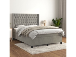 Vidaxl Cama Com Molas/colchão 140x190 Cm Veludo Cinzento-claro