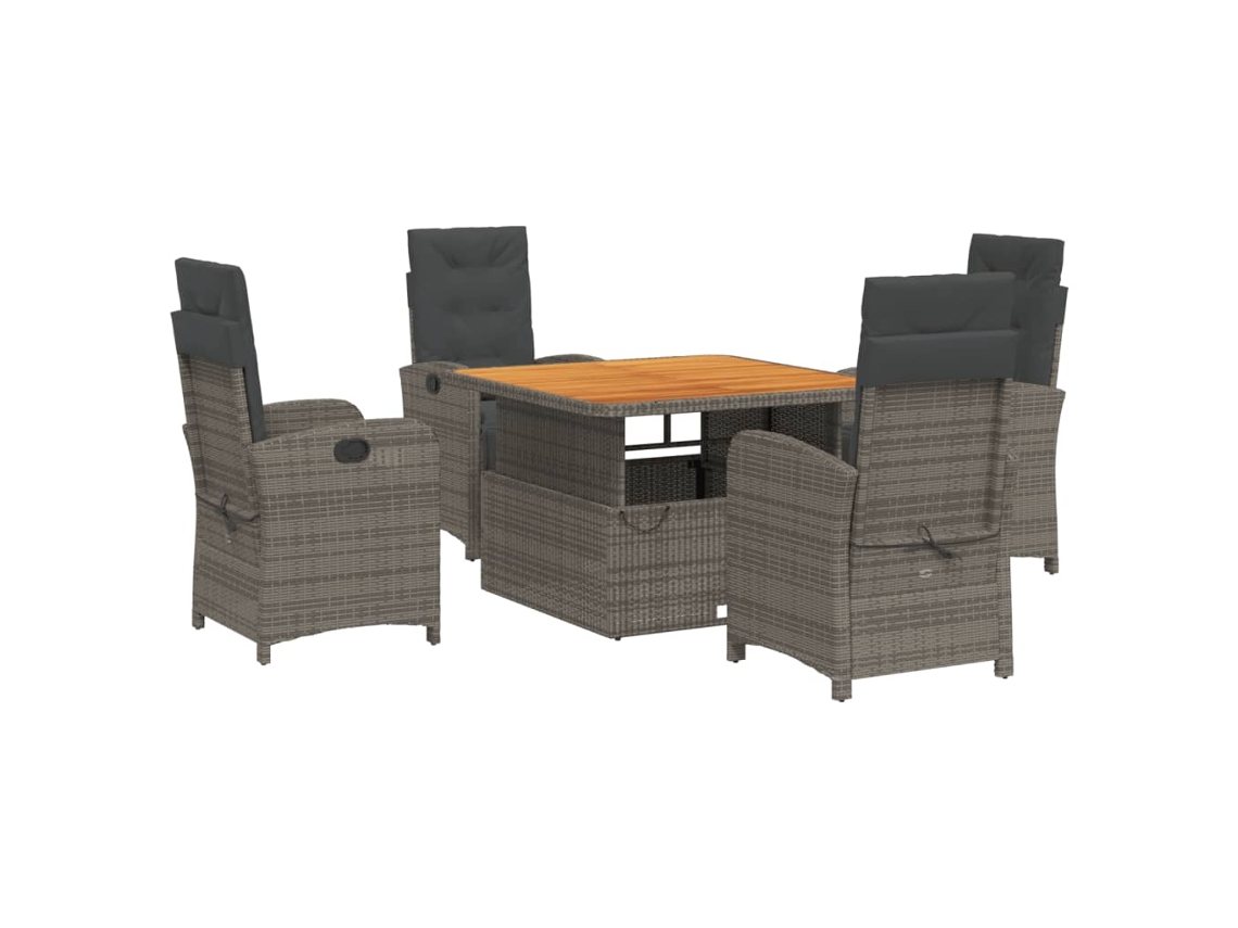 Conjunto de 5 Jantar para Jardim com Almofadões Vime Pe Cinza MAISON EXCLUSIVE