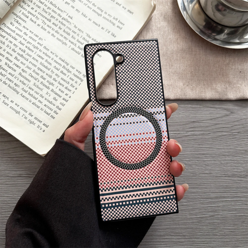 (rosa, Galaxy Z Fold5) Capa Protetora Ultrafina Com Carregamento Magnético Magsafe E Design Com Textura De Fibra De Carbono.
