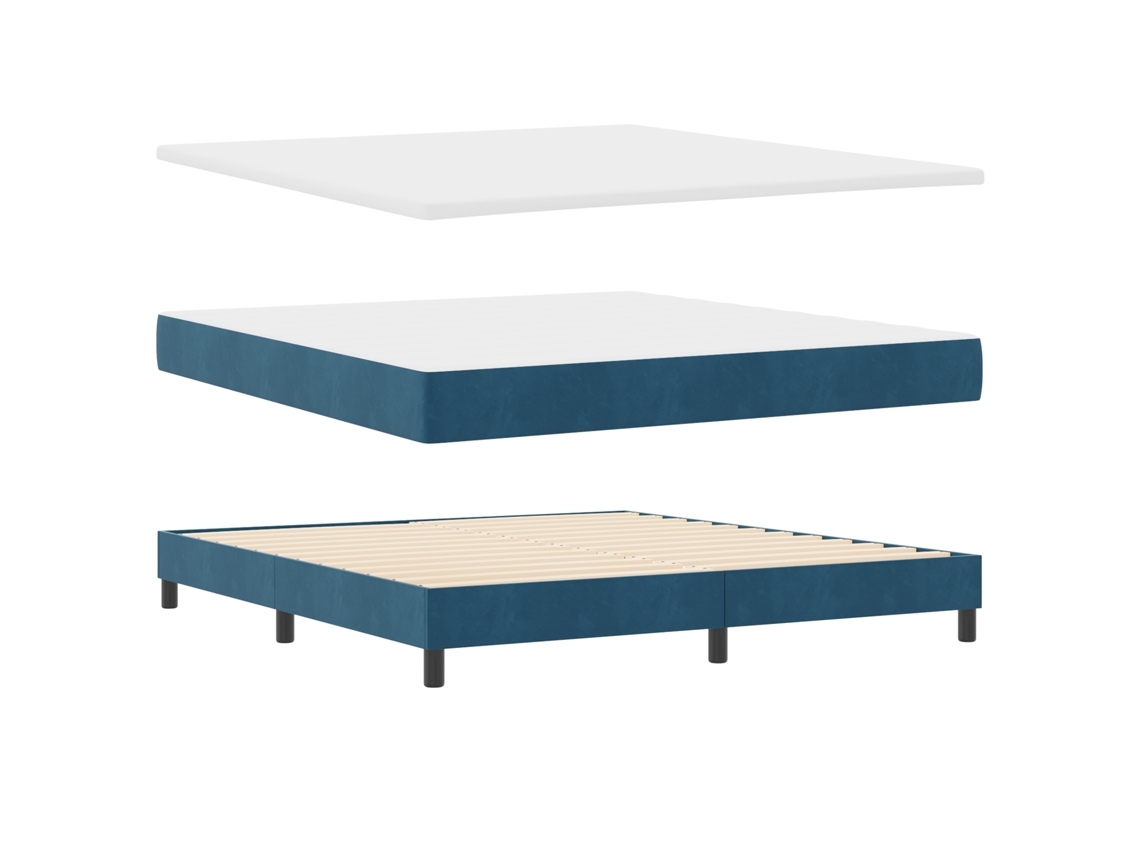 Conjunto 1 Cama Box Vidaxl Azul Veludo (180 X 200 Cm)