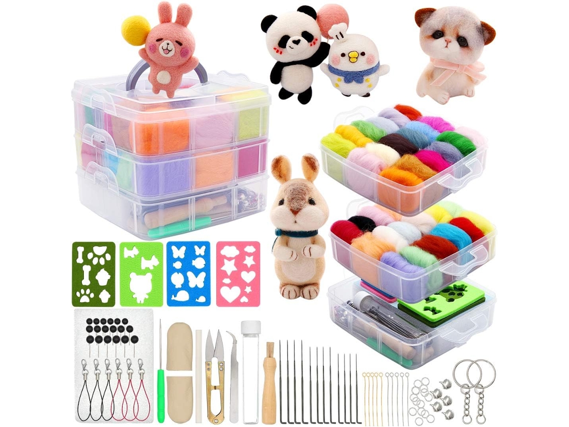 Kit de Feltragem com Agulha, 109 Pçs, Lã Cardada em 36 Cores AQUAFORGE