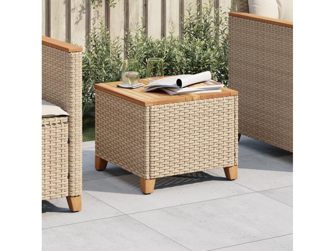 Vidaxl Mesa De Jardim 45x45x37 Cm Vime Pe E Madeira De Acácia Bege