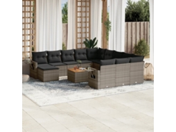Vidaxl 13 Pcs Conjunto Sofás P/ Jardim C/ Almofadões Vime Pe Cinzento