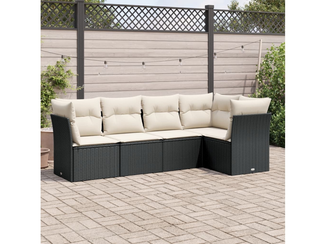 Vidaxl 5 Pcs Conjunto Sofás De Jardim Com Almofadões Vime Pe Preto