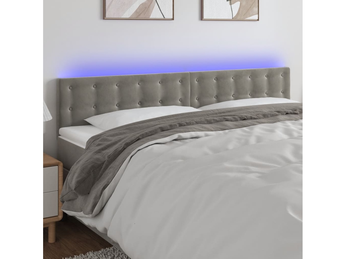 Cabecero con luces LED, terciopelo, 200x5x78/88 cm, gris claro