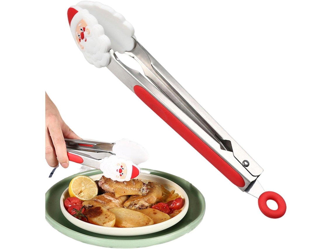 Pinça Para Grelhar Em Aço Inoxidável – De Chef Estilo Natalino, 23cm 9 Polegadas, Ideal Para Saladas E Churrasco