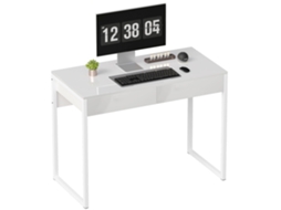 Escrivaninha Moderna Com 2 Gavetas E Pés De Aço, 100x50x75 Cm, Branco Brilhante