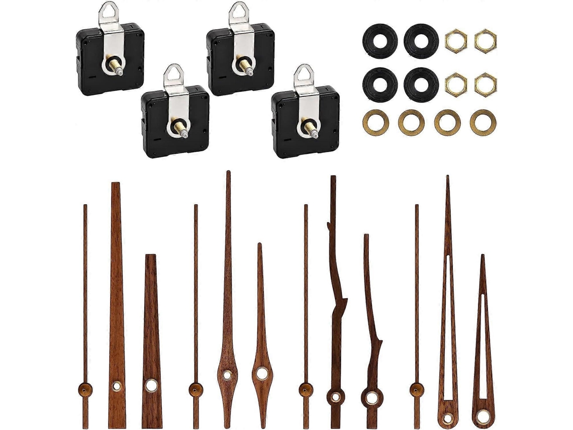 Kit com 4 mecanismos de relógio de quartzo silenciosos com pontas de madeira para disco de 12 polegadas, alto torque para criação e reparos.