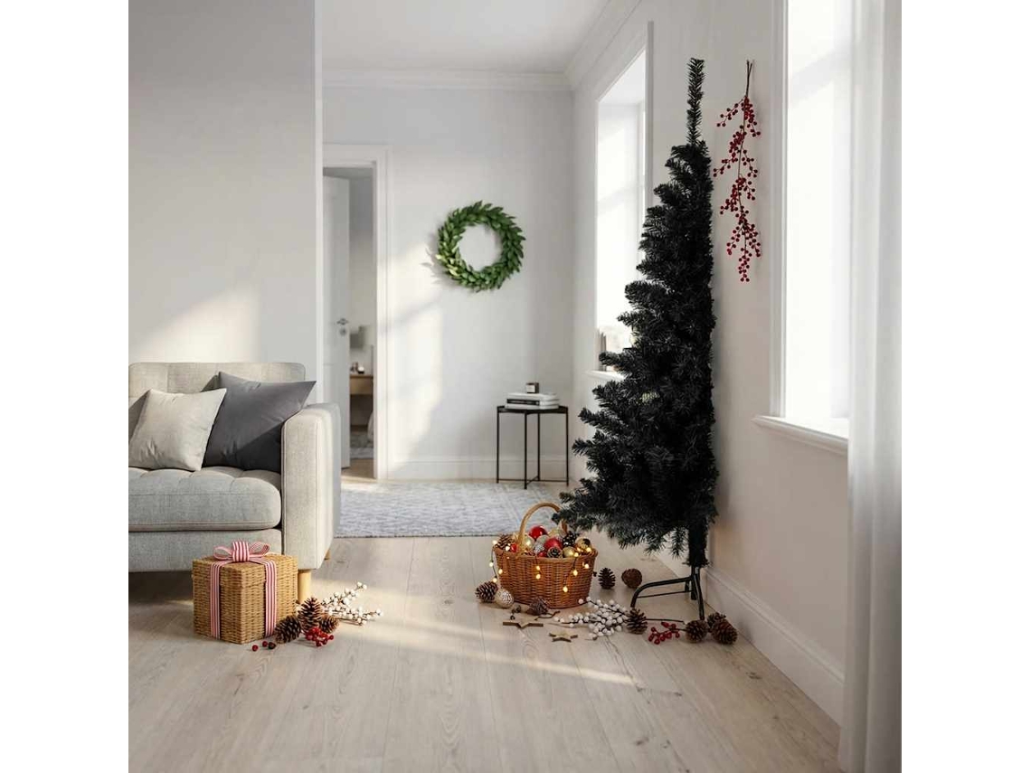 Vidaxl Meia Árvore De Natal Artificial Com Suporte 180 Cm Pvc Preto