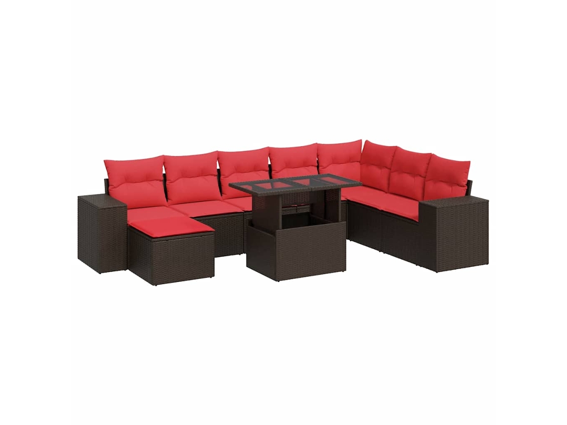 Conjunto 9 Sofás Jardim C/ Almofadões Vime Vidaxl Pe/acácia Castanho
