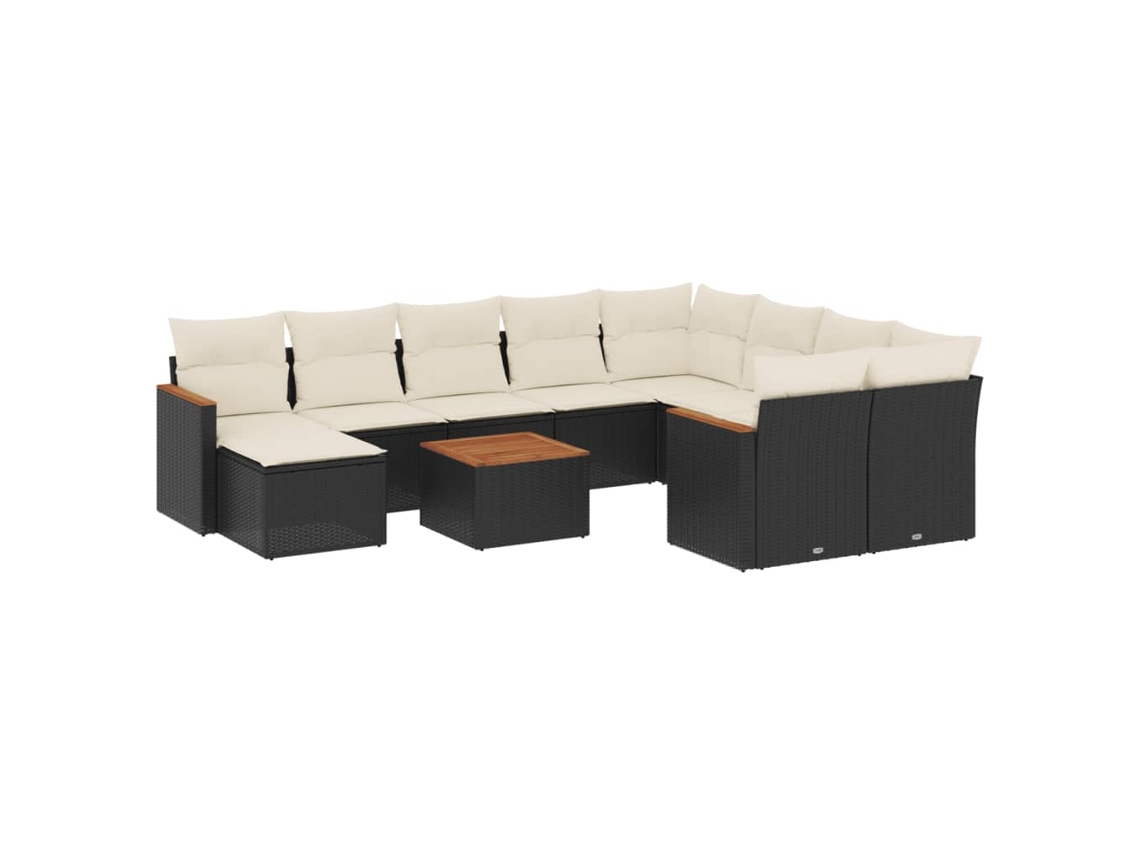 Conjunto de 11 Sofás de Jardim com Almofadões Vime Pe Preto MAISON EXCLUSIVE