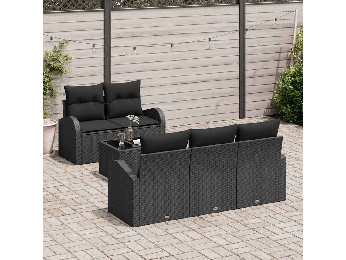 Vidaxl Conjunto De Sofá De Jardim 6 Unid. 5-número De Lugares Preto
