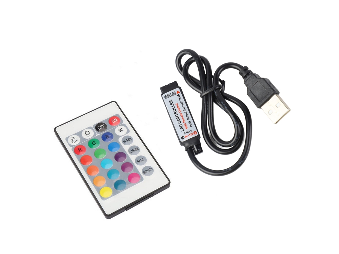 Fita de LED RGB com 24 botões, controle remoto sem fio, entrada USB de 5 V, controlador IR com efeitos de lâmpada, comprimento 0,5 m.