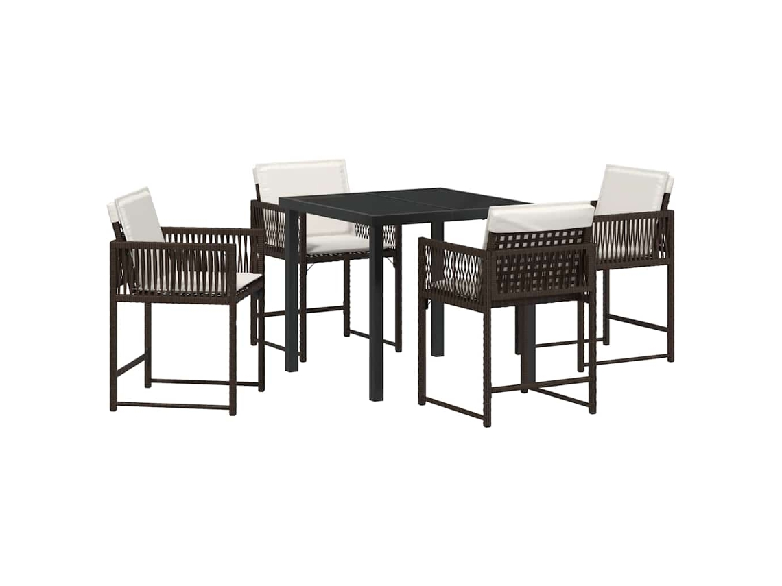 Conjunto de Jantar para Jardim 5 Pcs - Móveis de Jardim para Refeição Castanho Vime Pe HARLANV1