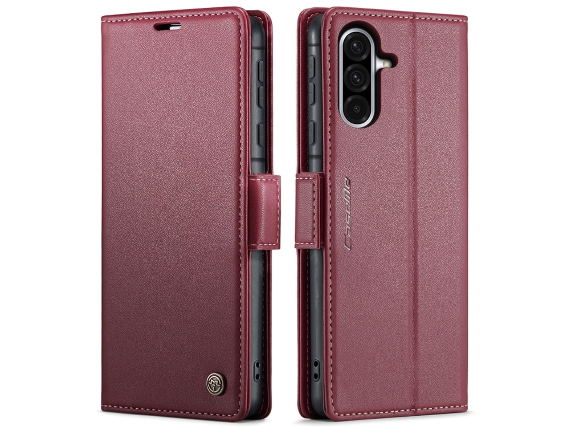 Capa Para Samsung Galaxy A56 De Couro Com Fecho Borboleta Textura De Lichia E Proteção Rfid Antirroubo Vermelha