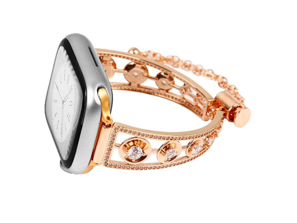 Bracelete para Apple Watch 46/49/45/44mm Metal com Zircônio e Platina Ouro Rosa XIAOMOYU
