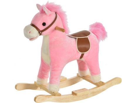 HOMCOM Cavalo de balanço para crianças acima de 36 meses Com boca e cauda móveis Música 65x32,5x61 cm Rosa