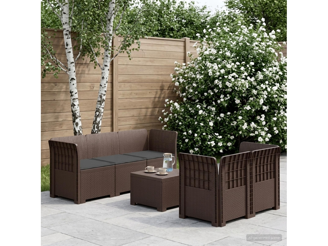 Vidaxl Sofá De Jardim De 5 Pessoas Com Almofadas Visual De Rattan Pp