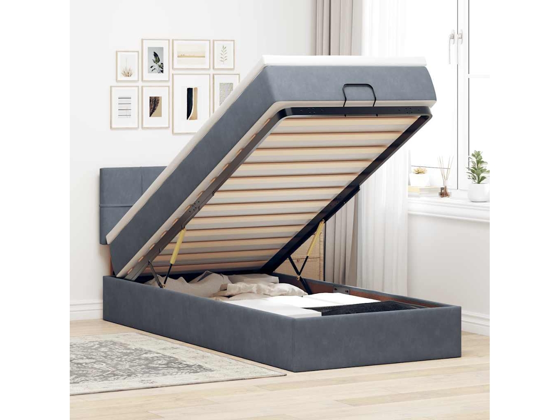 Moldura De Cama Otomana Vidaxl Com Colchão Cinza Escuro Veludo