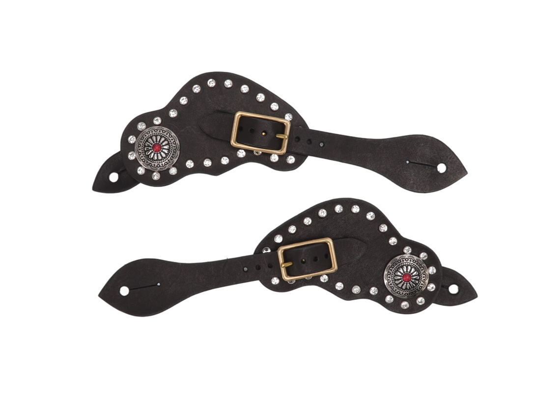 Cinto De Engate Couro Strass Vintage Para Cavalo Preto