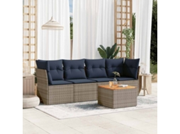 Vidaxl 5 Pcs Conjunto Sofás P/ Jardim C/ Almofadões Vime Pe Cinzento