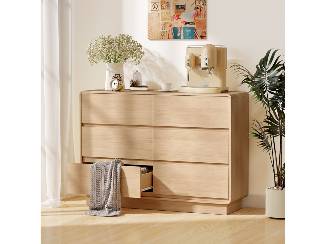 Cómoda Multiusos 6 Gavetas Bordos Arredondados 120x38x86 Cm Madeira ZIWEI STORE