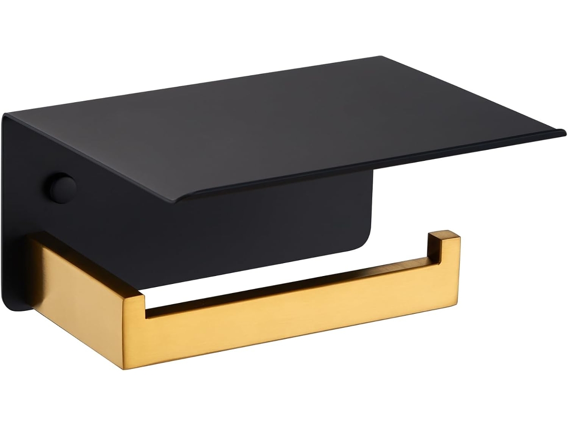Suporte De Papel Higiênico Preto E Dourado Com Prateleira Para Telefone, Acessórios De Banheiro De Parede Em Aço Inoxidável 304 Aquaforge