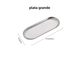 Prato de Aço Inoxidável, Adequado para Sobremesas e Aperitivos, Acompanha Talheres. MDUG (prata L)