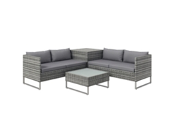 Conjunto de jardim 4 peças com 2 sofás de 2 lugares, mesa alta e centro em aço e rattan | S/MARCA