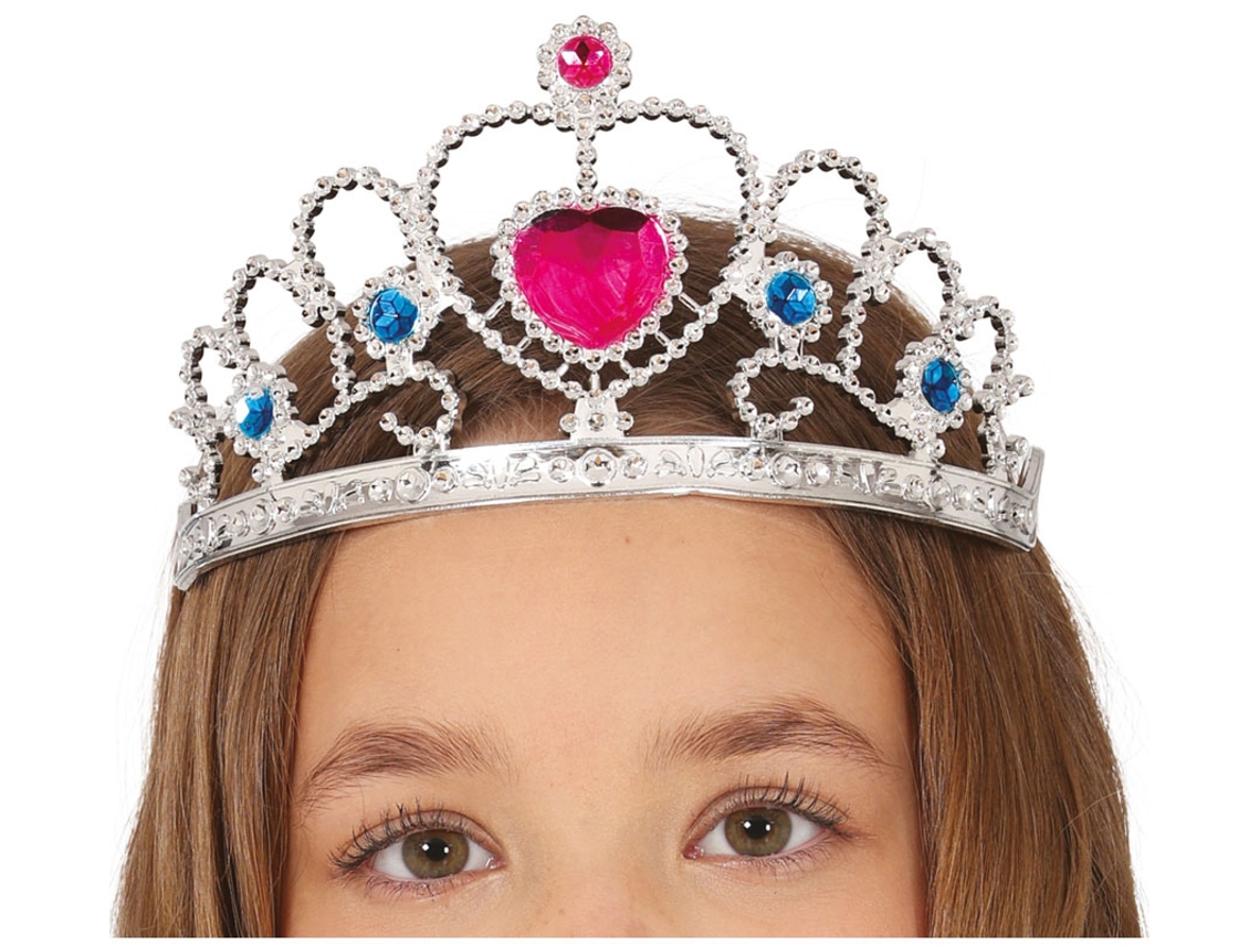 Tiara de princesa prateada com coração rosa
