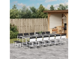 17 Pcs Conj. De Jantar P/ Jardim C/ Almofadões Textilene Branco Dkd Home Decor