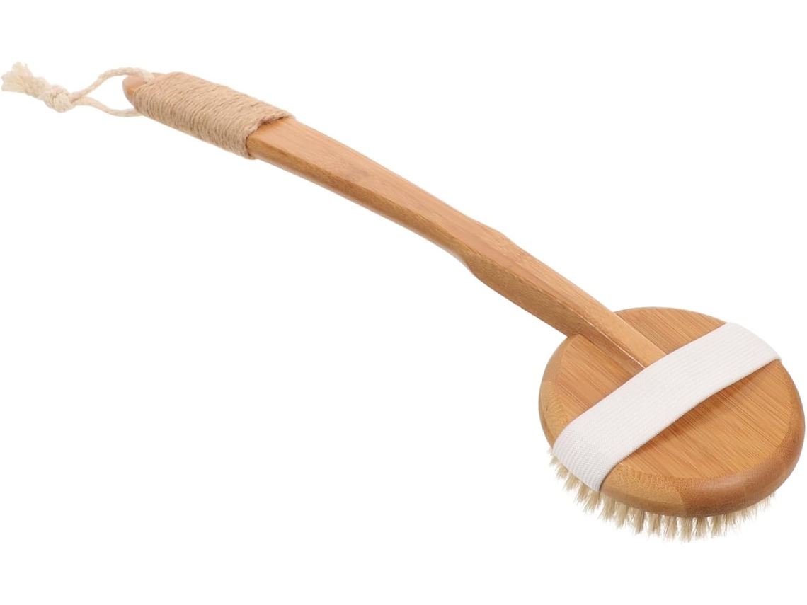 Escova de Banheiro em Bambu Com Cabo Longo, Cor Cáqui