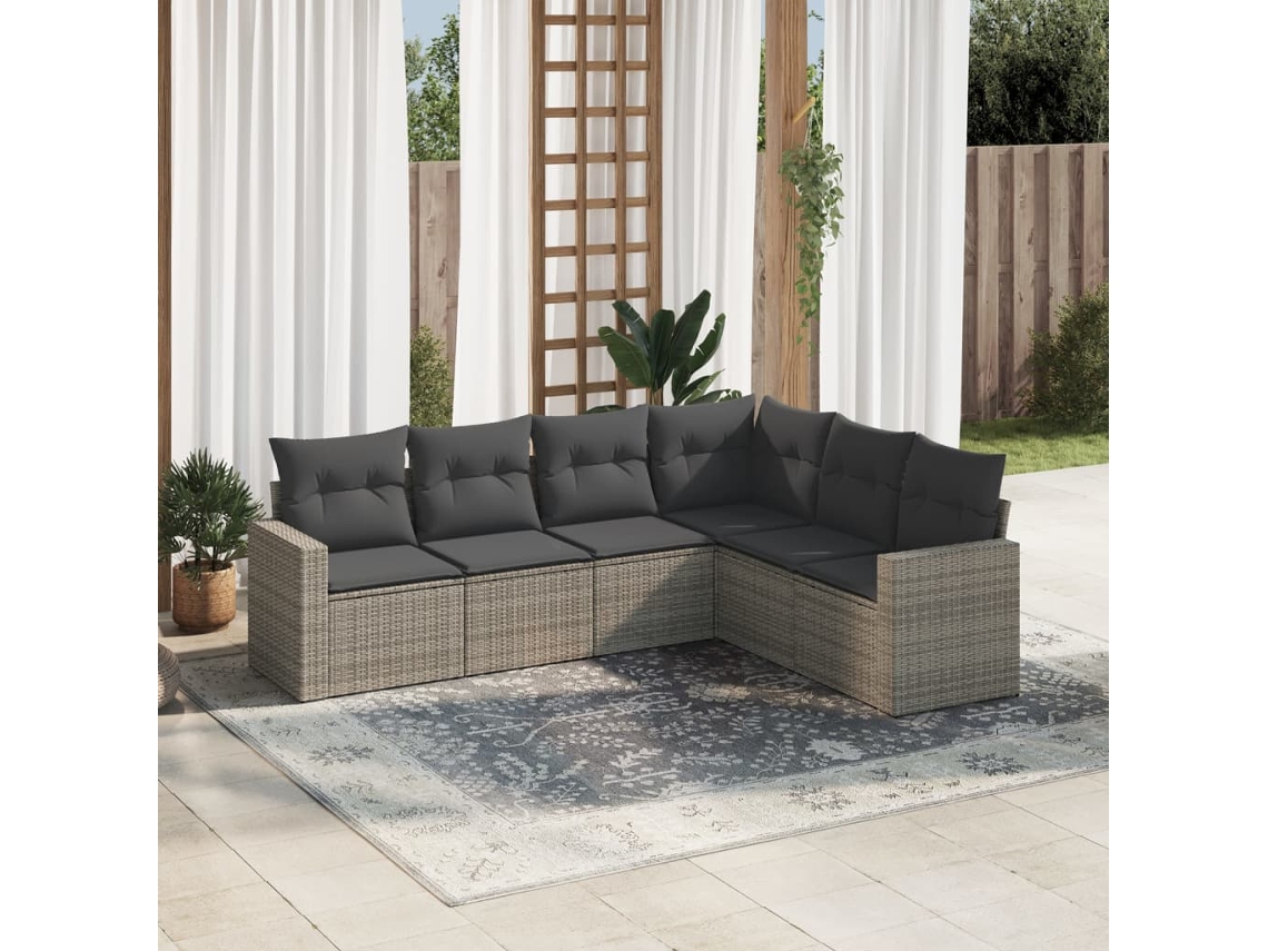 Vidaxl 6 Pcs Conjunto Sofás De Jardim Com Almofadões Vime Cinzento