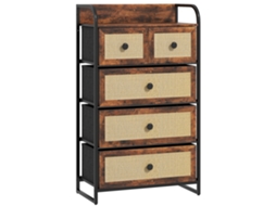 Cômoda de Quarto com 5 Gavetas, Frente de Vime e Estrutura de Aço 58x29x99 Cm Marrom Rústico Ge