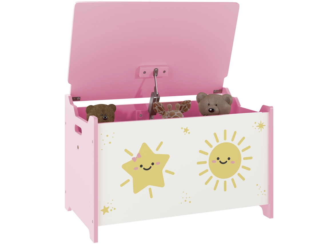 Baú de Brinquedos BTFORUS com tampa, 60x37x39cm rosa