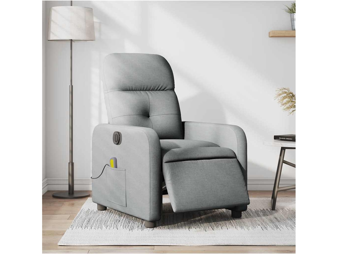 Vidaxl Poltrona De Massagens Reclinável Elétrica Tecido Cinzento-claro