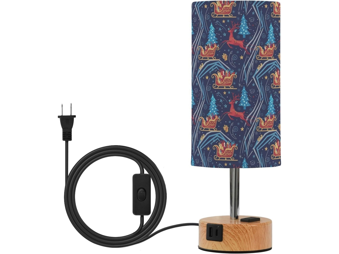 Abajur De Natal Pequeno Guoche Com Cúpula Têxtil E Luminárias Inclusas Para Cabeceira De Mesa Estilo Fazenda Azul Marinho