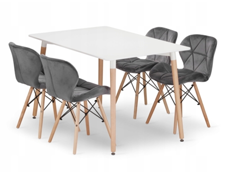 Conjunto De Mesa Retangular Adria 120x80 Branco 4 Cadeiras Lago Cinza Leobert