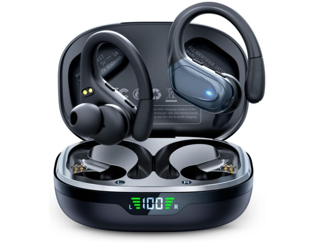 Auriculares Desportivos Sem Fios Bluetooth 5.1 Gancho De Orelha Som Estéreo Cancelamento De Ruído Display Led/lcd Lurelia