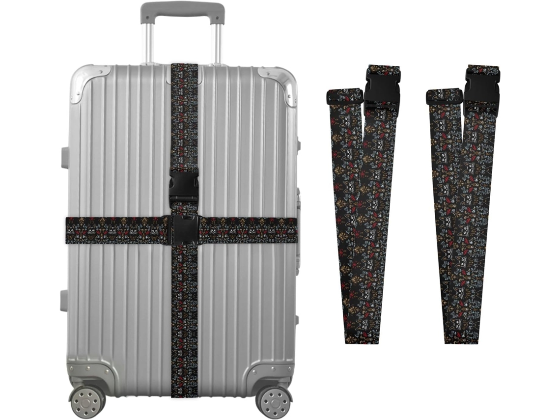 Dousan Conjunto Com 2-cintas De Bagagem Estampa Cabeça Gato, Cintas De Viagem, Acessórios Para Cinto, Conector De
