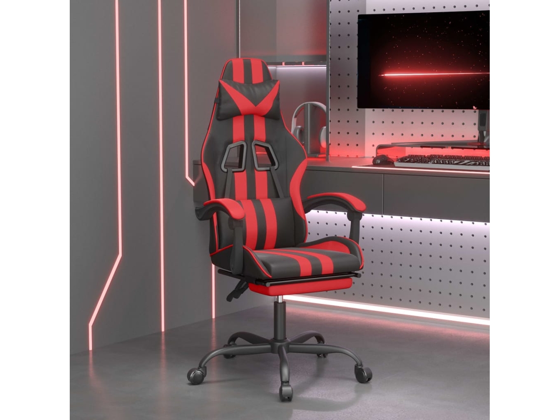 VIDAXL Cadeira Gaming C/ Apoio Pés Couro Artificial Preto E Vermelho