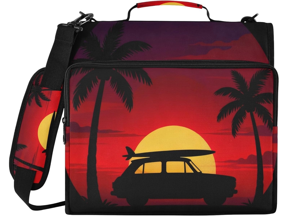 Pasta Escolar Sunset Car Preta Com Zíper De 3, 8cm E Alça De Ombro, Portfólio De Grande Capacidade, Organizador