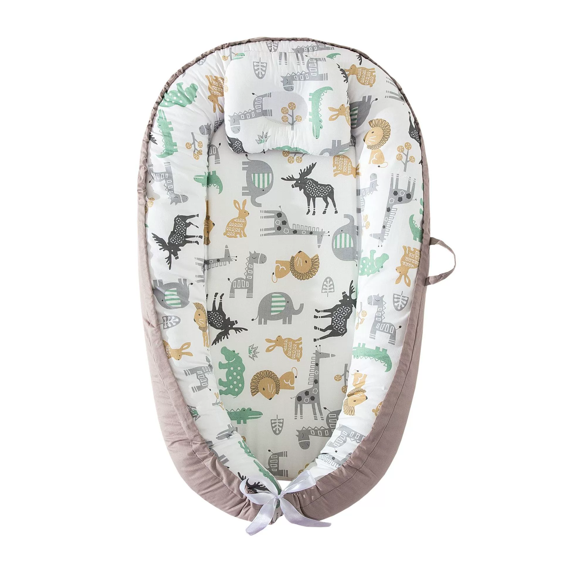 Ninho de Bebé CHRUI 0 24 Meses com Almofada Algodão Macio 85x55cm (castanho Animal)