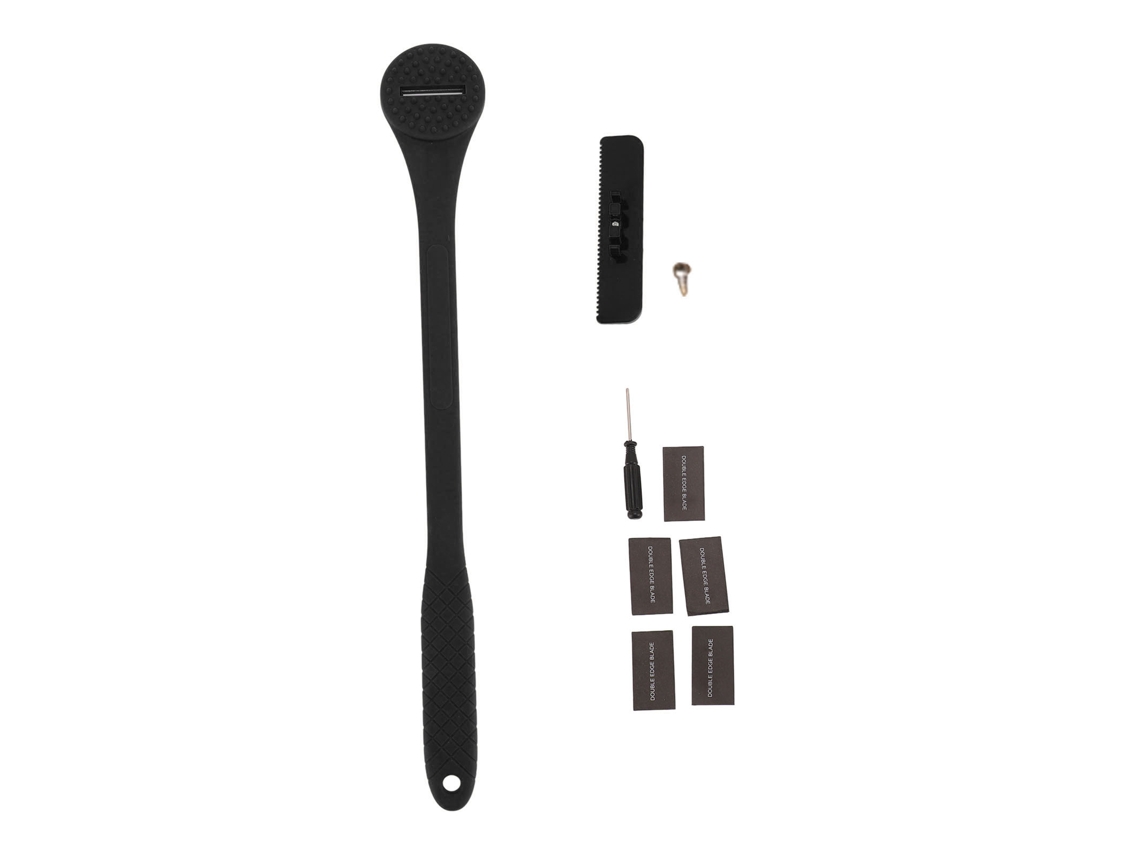 Recortador De Cabelo Para Costas 2 Em 1 Com Cabo Curvo Longo E Ângulo Ajustável Raspador Exfoliante Preto
